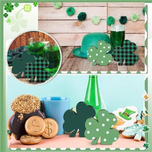 4 Pcs St Patricks Wooden Shamrock Table Signs Irish Lucky Wood Table Centerpiece - Picture 4 of 7